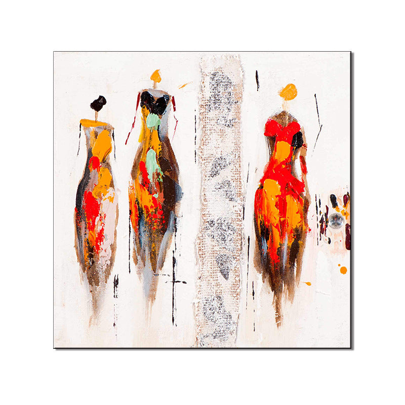 Fashion Show Models Painting Modernism Textured Surface Canvas Wall Art in Orange Clearhalo 'Art Gallery' 'Canvas Art' 'Contemporary Art Gallery' 'Modern' Arts' 1599478