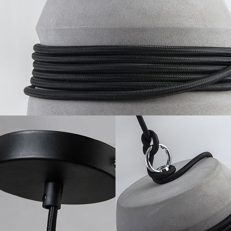 Black/Gray/Beige Finish Bucket Suspension Light Industrial Style Cement 1 Light Dining Table Pendant Light with Rope Clearhalo 'Ceiling Lights' 'Modern Pendants' 'Modern' 'Pendant Lights' 'Pendants' Lighting' 159948