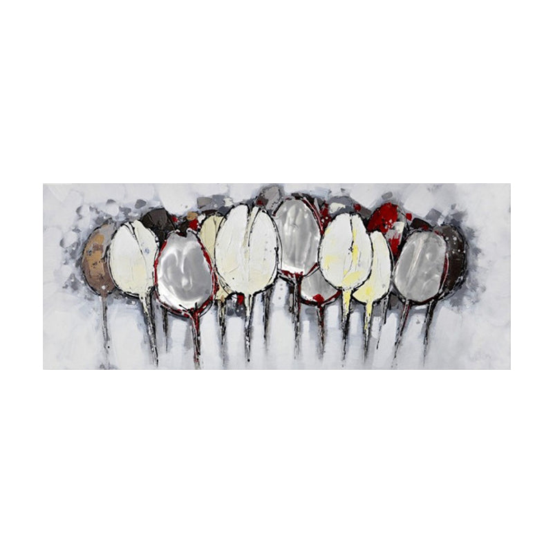 Extra Large Tulip Flowers Painting Modern Trendy Hand-Print Wall Art Decor in Grey Clearhalo 'Art Gallery' 'Canvas Art' 'Contemporary Art Gallery' 'Modern' Arts' 1599543