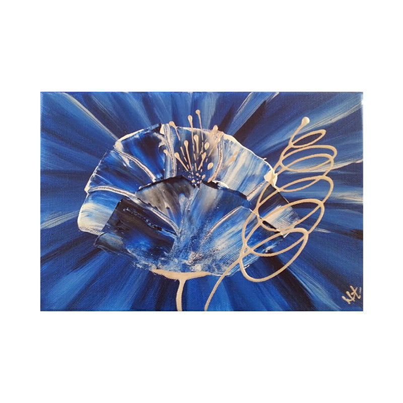Close-Up View Flower Painting Blue Modern Style Wall Art Print for Living Room, Canvas Made Clearhalo 'Art Gallery' 'Canvas Art' 'Contemporary Art Gallery' 'Modern' Arts' 1599591