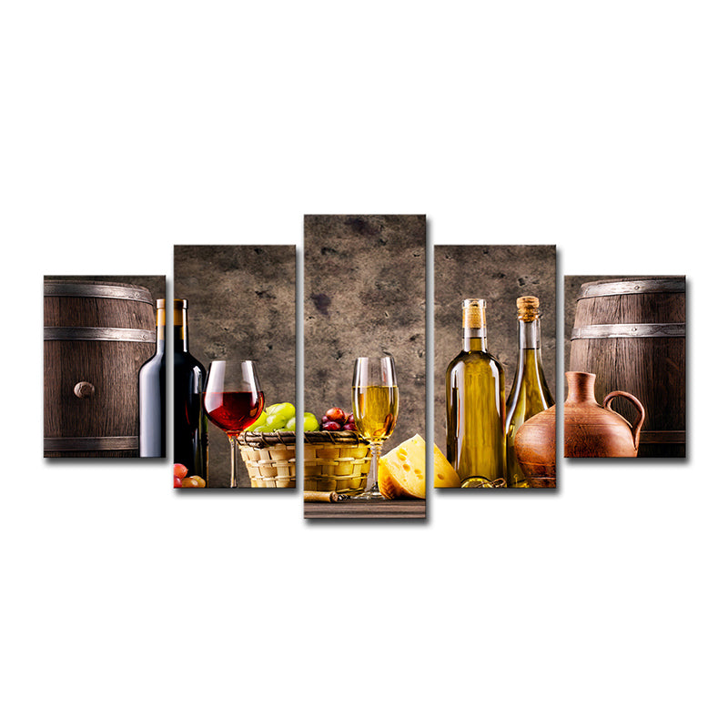 Grand Banquet Wall Art Decor Dining Room Wine and Fruit Canvas Print in Grey-Brown Clearhalo 'Art Gallery' 'Canvas Art' 'Contemporary Art Gallery' 'Modern' Arts' 1599964