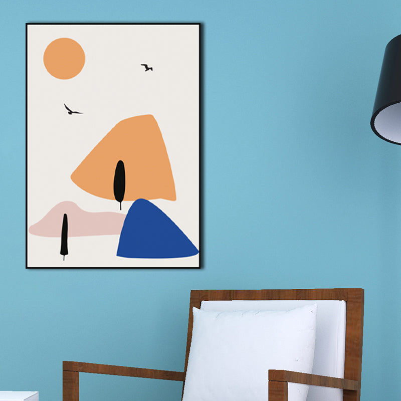 Minimalist Mountain Scenery Wall Art Blue and Orange Textured Canvas Print for Home Clearhalo 'Art Gallery' 'Canvas Art' 'Industrial' 'Mid-Century Modern' 'Minimalist Art Gallery' Arts' 1599970