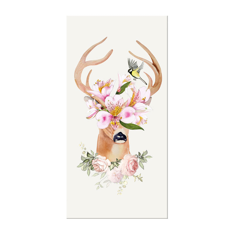 Animal with Flower Head Painting Modern Stylish Textured Girls Bedroom Canvas Wall Art Clearhalo 'Art Gallery' 'Canvas Art' 'Contemporary Art Gallery' 'Modern' Arts' 1600011