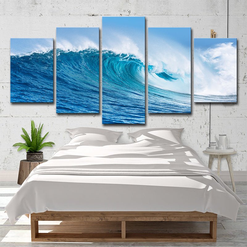 Big Ocean Surge Canvas Art Tropical Stunning Seascape Wall Decoration in Blue, Multi-Piece Clearhalo 'Art Gallery' 'Canvas Art' 'Coastal Art Gallery' 'Nautical' Arts' 1600254