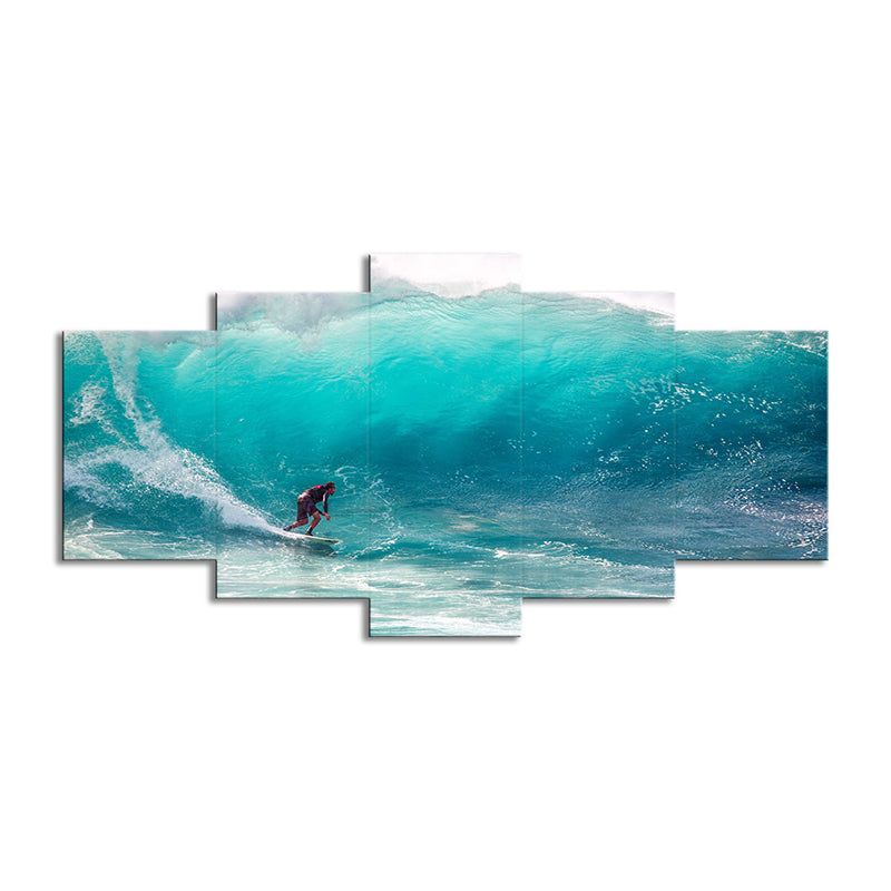 Tropics Big-Wave Surfing Wall Art Blue Boys Bedroom Wall Decor, Multi-Piece Clearhalo 'Art Gallery' 'Canvas Art' 'Coastal Art Gallery' 'Nautical' Arts' 1600431