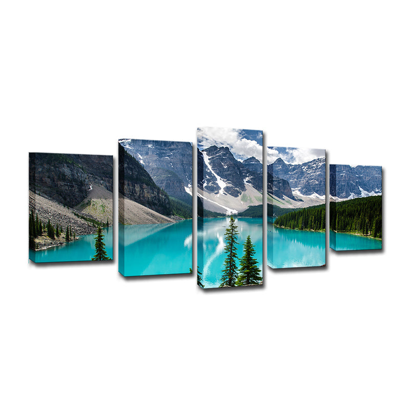 Photography Mountain and River Art Print for Home, Blue and Green, Multiple-Piece Clearhalo 'Art Gallery' 'Canvas Art' 'Contemporary Art Gallery' 'Modern' Arts' 1600508
