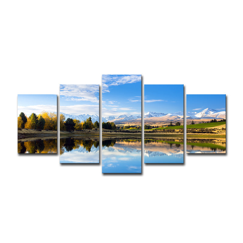 Canterbury Lake Landscape Wall Decor Contemporary Canvas Wall Art in Blue and Green Clearhalo 'Art Gallery' 'Canvas Art' 'Contemporary Art Gallery' 'Modern' Arts' 1600550