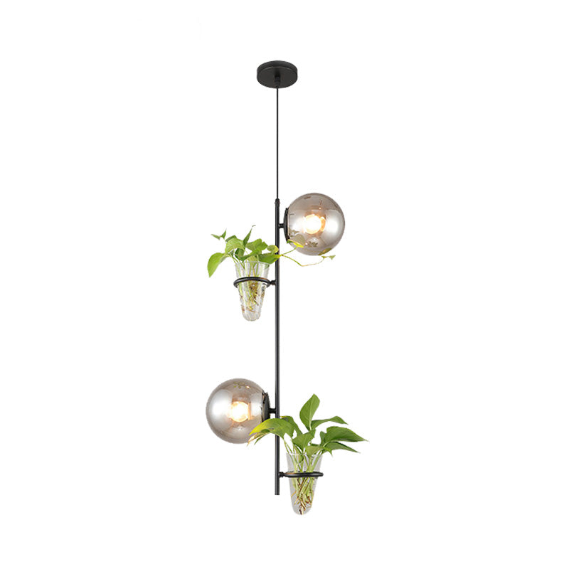 2 Lights Sphere Cluster Pendant Industrial Black/Gold Metal LED Ceiling Hang Fixture with Milk White/Smoke Grey Glass Shade Clearhalo 'Art Deco Pendants' 'Black' 'Cast Iron' 'Ceiling Lights' 'Ceramic' 'Crystal' 'Industrial Pendants' 'Industrial' 'Metal' 'Middle Century Pendants' 'Pendant Lights' 'Pendants' 'Rustic Pendants' 'Tiffany' Lighting' 1600613