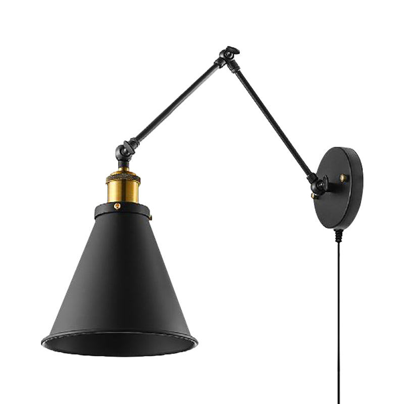 Vintage Tapered Wall Sconce 1 Bulb Metallic Sconce Light Fixture with Swing Arm in Black for Dining Room Clearhalo 'Art deco wall lights' 'Cast Iron' 'Glass' 'Industrial wall lights' 'Industrial' 'Middle century wall lights' 'Modern' 'Rustic wall lights' 'Tiffany' 'Traditional wall lights' 'Wall Lamps & Sconces' 'Wall Lights' Lighting' 160142