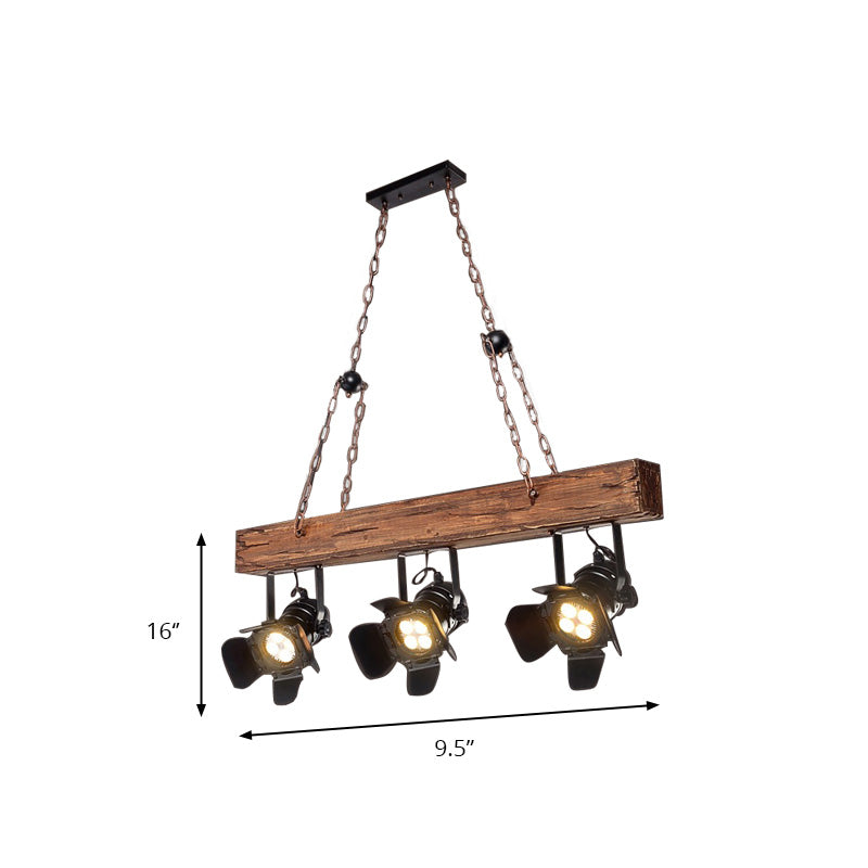 Vintage Style Linear Island Light 3 Lights Metal and Wood Island Pendant Light with Wooden Beam in Black Clearhalo 'Ceiling Lights' 'Island Lights' Lighting' 160404