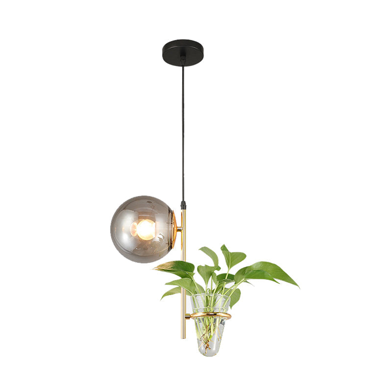 Black/Gold 1 Light Ceiling Pendant Retro Metal Ball LED Drop Lamp with Milk White/Smoke Grey Glass Shade Clearhalo 'Art Deco Pendants' 'Black' 'Cast Iron' 'Ceiling Lights' 'Ceramic' 'Crystal' 'Industrial Pendants' 'Industrial' 'Metal' 'Middle Century Pendants' 'Pendant Lights' 'Pendants' 'Rustic Pendants' 'Tiffany' Lighting' 1604056