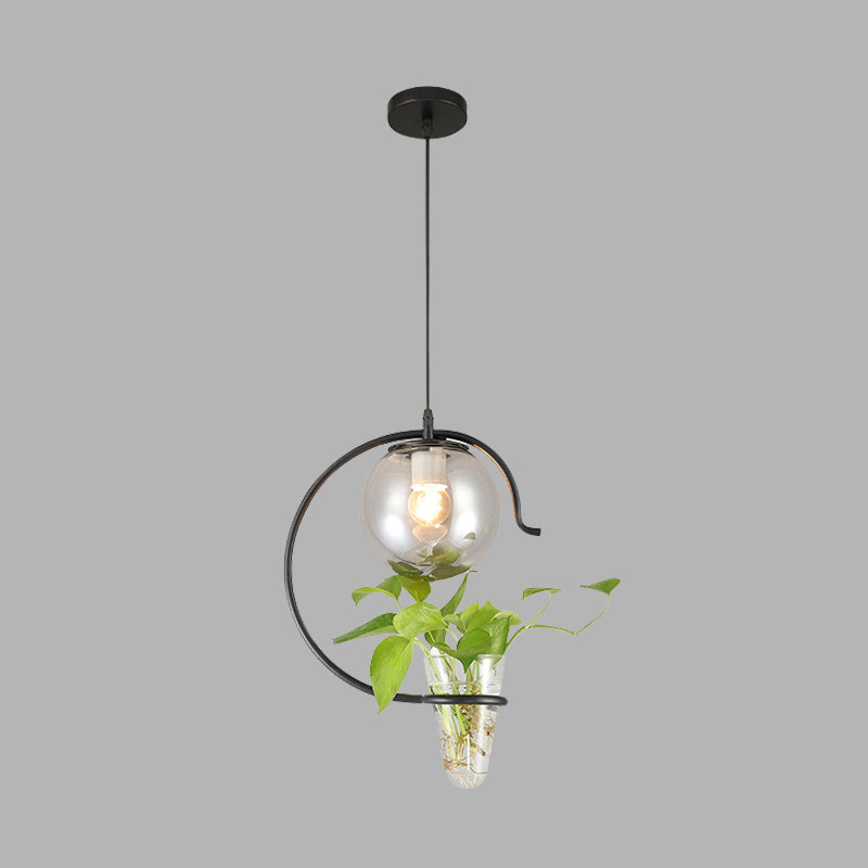 Industrial Globe Metal Hanging Pendant 1 Bulb Milk White/Smoke Grey Glass LED Suspension Light in Black/Gold Clearhalo 'Art Deco Pendants' 'Black' 'Cast Iron' 'Ceiling Lights' 'Ceramic' 'Crystal' 'Industrial Pendants' 'Industrial' 'Metal' 'Middle Century Pendants' 'Pendant Lights' 'Pendants' 'Rustic Pendants' 'Tiffany' Lighting' 1604066