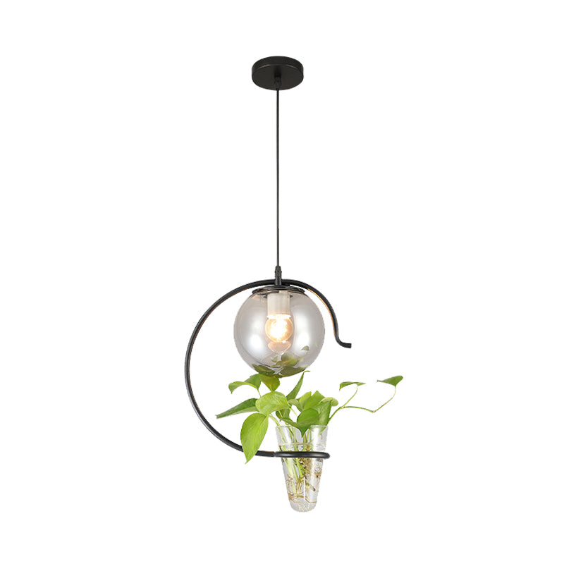 Industrial Globe Metal Hanging Pendant 1 Bulb Milk White/Smoke Grey Glass LED Suspension Light in Black/Gold Clearhalo 'Art Deco Pendants' 'Black' 'Cast Iron' 'Ceiling Lights' 'Ceramic' 'Crystal' 'Industrial Pendants' 'Industrial' 'Metal' 'Middle Century Pendants' 'Pendant Lights' 'Pendants' 'Rustic Pendants' 'Tiffany' Lighting' 1604067