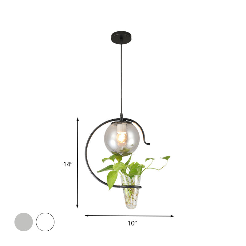 Industrial Globe Metal Hanging Pendant 1 Bulb Milk White/Smoke Grey Glass LED Suspension Light in Black/Gold Clearhalo 'Art Deco Pendants' 'Black' 'Cast Iron' 'Ceiling Lights' 'Ceramic' 'Crystal' 'Industrial Pendants' 'Industrial' 'Metal' 'Middle Century Pendants' 'Pendant Lights' 'Pendants' 'Rustic Pendants' 'Tiffany' Lighting' 1604068