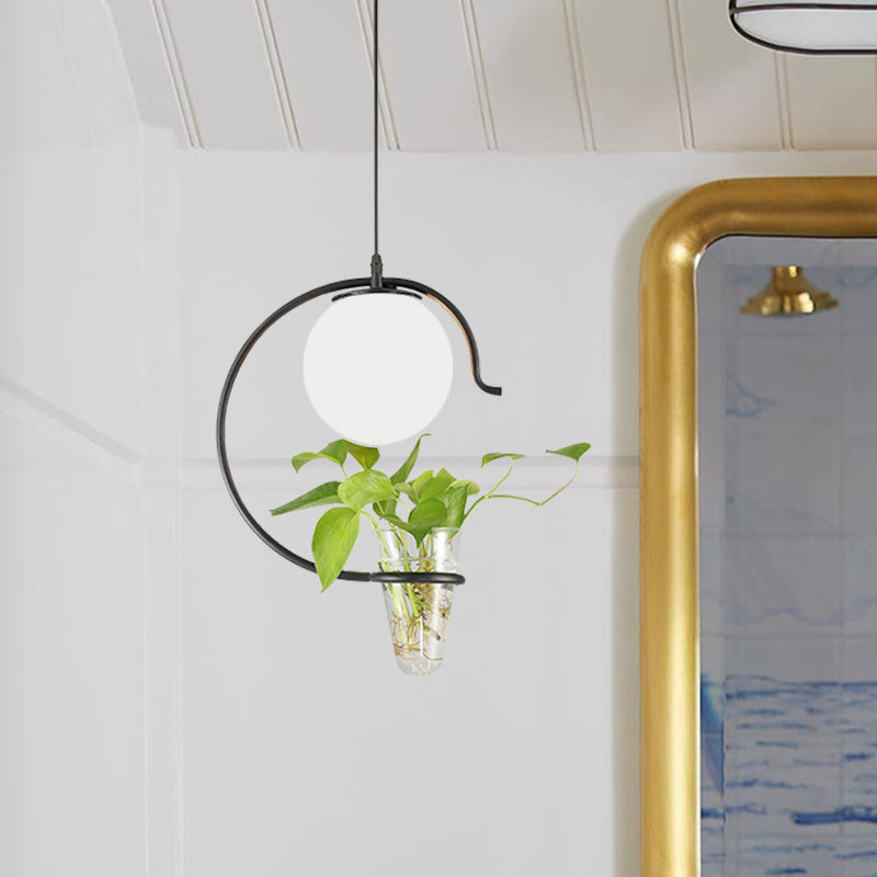 Industrial Globe Metal Hanging Pendant 1 Bulb Milk White/Smoke Grey Glass LED Suspension Light in Black/Gold Clearhalo 'Art Deco Pendants' 'Black' 'Cast Iron' 'Ceiling Lights' 'Ceramic' 'Crystal' 'Industrial Pendants' 'Industrial' 'Metal' 'Middle Century Pendants' 'Pendant Lights' 'Pendants' 'Rustic Pendants' 'Tiffany' Lighting' 1604070
