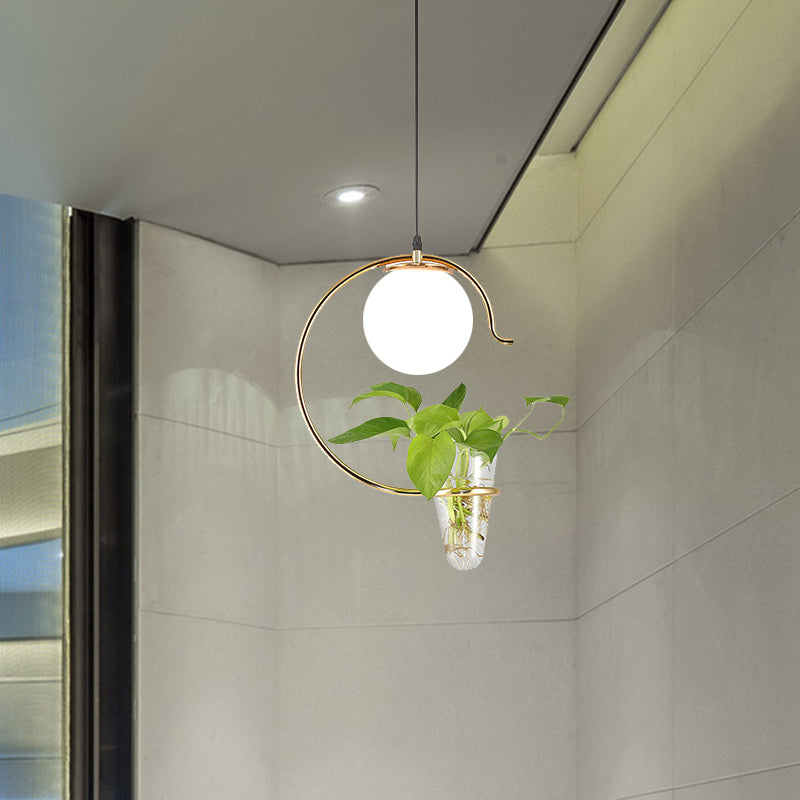 Industrial Globe Metal Hanging Pendant 1 Bulb Milk White/Smoke Grey Glass LED Suspension Light in Black/Gold Clearhalo 'Art Deco Pendants' 'Black' 'Cast Iron' 'Ceiling Lights' 'Ceramic' 'Crystal' 'Industrial Pendants' 'Industrial' 'Metal' 'Middle Century Pendants' 'Pendant Lights' 'Pendants' 'Rustic Pendants' 'Tiffany' Lighting' 1604073