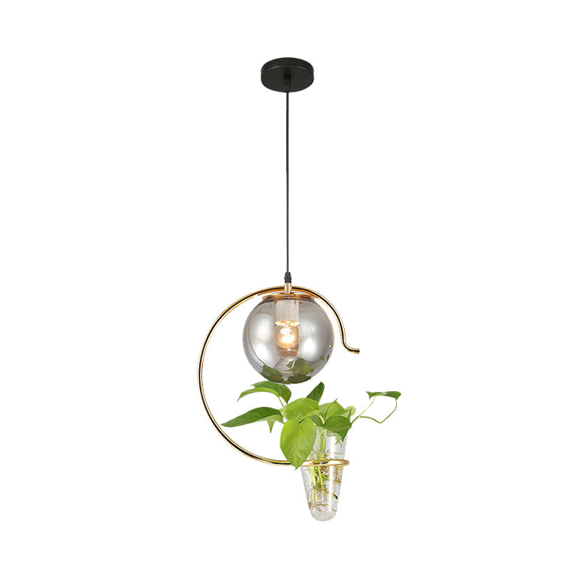 Industrial Globe Metal Hanging Pendant 1 Bulb Milk White/Smoke Grey Glass LED Suspension Light in Black/Gold Clearhalo 'Art Deco Pendants' 'Black' 'Cast Iron' 'Ceiling Lights' 'Ceramic' 'Crystal' 'Industrial Pendants' 'Industrial' 'Metal' 'Middle Century Pendants' 'Pendant Lights' 'Pendants' 'Rustic Pendants' 'Tiffany' Lighting' 1604077