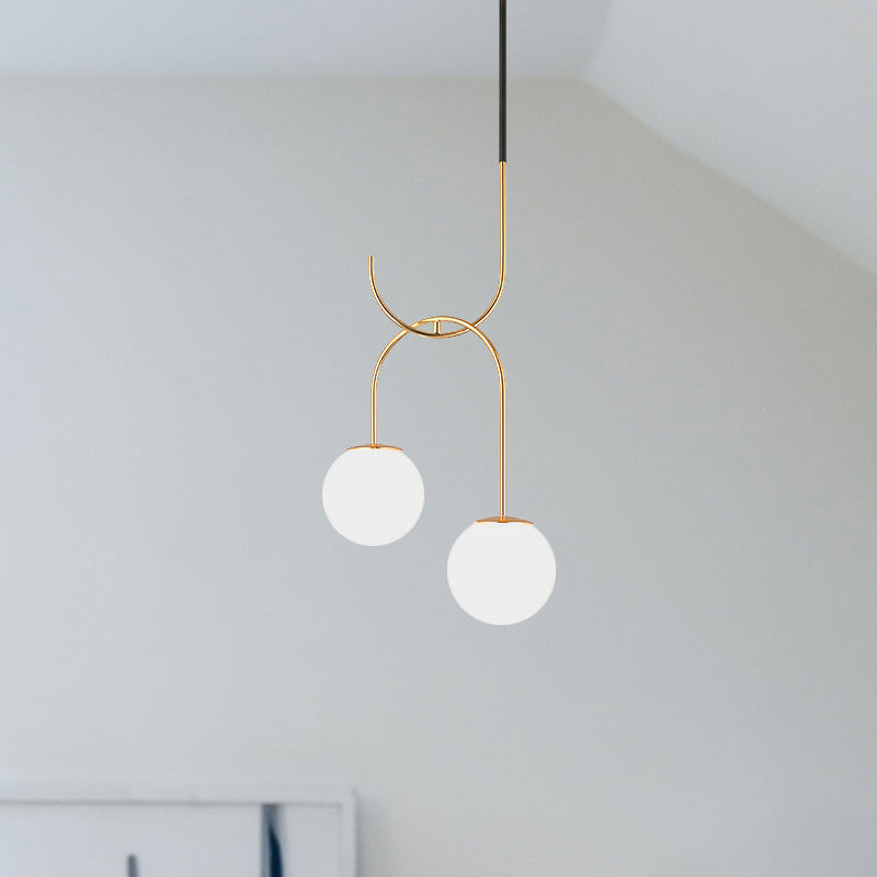 Industrial Globe Metal Down Lighting 2 Bulbs Milk White/Smoke Grey Glass LED Multi Light Pendant in Black/Grey/Gold Clearhalo 'Art Deco Pendants' 'Black' 'Cast Iron' 'Ceiling Lights' 'Ceramic' 'Crystal' 'Industrial Pendants' 'Industrial' 'Metal' 'Middle Century Pendants' 'Pendant Lights' 'Pendants' 'Rustic Pendants' 'Tiffany' Lighting' 1604183