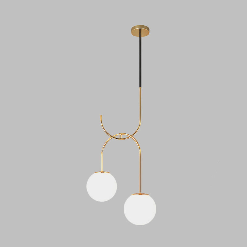 Industrial Globe Metal Down Lighting 2 Bulbs Milk White/Smoke Grey Glass LED Multi Light Pendant in Black/Grey/Gold Clearhalo 'Art Deco Pendants' 'Black' 'Cast Iron' 'Ceiling Lights' 'Ceramic' 'Crystal' 'Industrial Pendants' 'Industrial' 'Metal' 'Middle Century Pendants' 'Pendant Lights' 'Pendants' 'Rustic Pendants' 'Tiffany' Lighting' 1604184