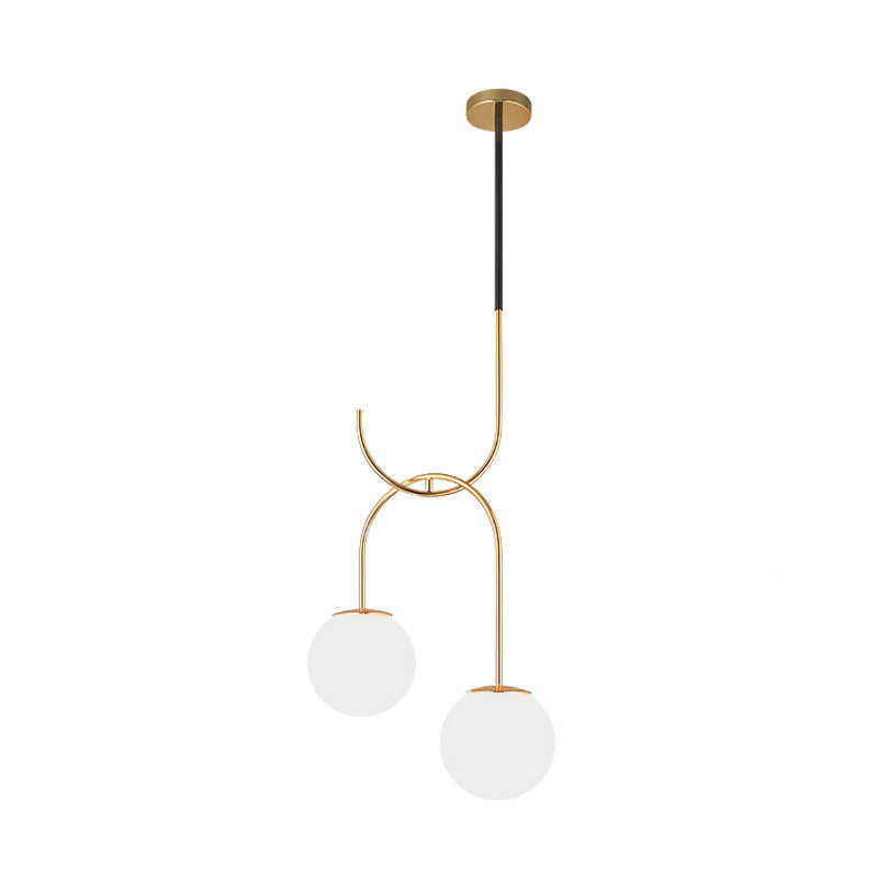 Industrial Globe Metal Down Lighting 2 Bulbs Milk White/Smoke Grey Glass LED Multi Light Pendant in Black/Grey/Gold Clearhalo 'Art Deco Pendants' 'Black' 'Cast Iron' 'Ceiling Lights' 'Ceramic' 'Crystal' 'Industrial Pendants' 'Industrial' 'Metal' 'Middle Century Pendants' 'Pendant Lights' 'Pendants' 'Rustic Pendants' 'Tiffany' Lighting' 1604185