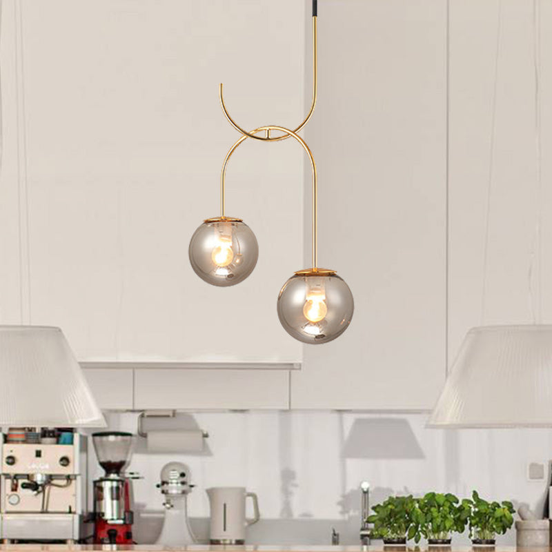 Industrial Globe Metal Down Lighting 2 Bulbs Milk White/Smoke Grey Glass LED Multi Light Pendant in Black/Grey/Gold Clearhalo 'Art Deco Pendants' 'Black' 'Cast Iron' 'Ceiling Lights' 'Ceramic' 'Crystal' 'Industrial Pendants' 'Industrial' 'Metal' 'Middle Century Pendants' 'Pendant Lights' 'Pendants' 'Rustic Pendants' 'Tiffany' Lighting' 1604188