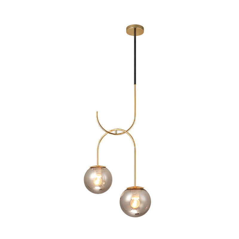 Industrial Globe Metal Down Lighting 2 Bulbs Milk White/Smoke Grey Glass LED Multi Light Pendant in Black/Grey/Gold Clearhalo 'Art Deco Pendants' 'Black' 'Cast Iron' 'Ceiling Lights' 'Ceramic' 'Crystal' 'Industrial Pendants' 'Industrial' 'Metal' 'Middle Century Pendants' 'Pendant Lights' 'Pendants' 'Rustic Pendants' 'Tiffany' Lighting' 1604189