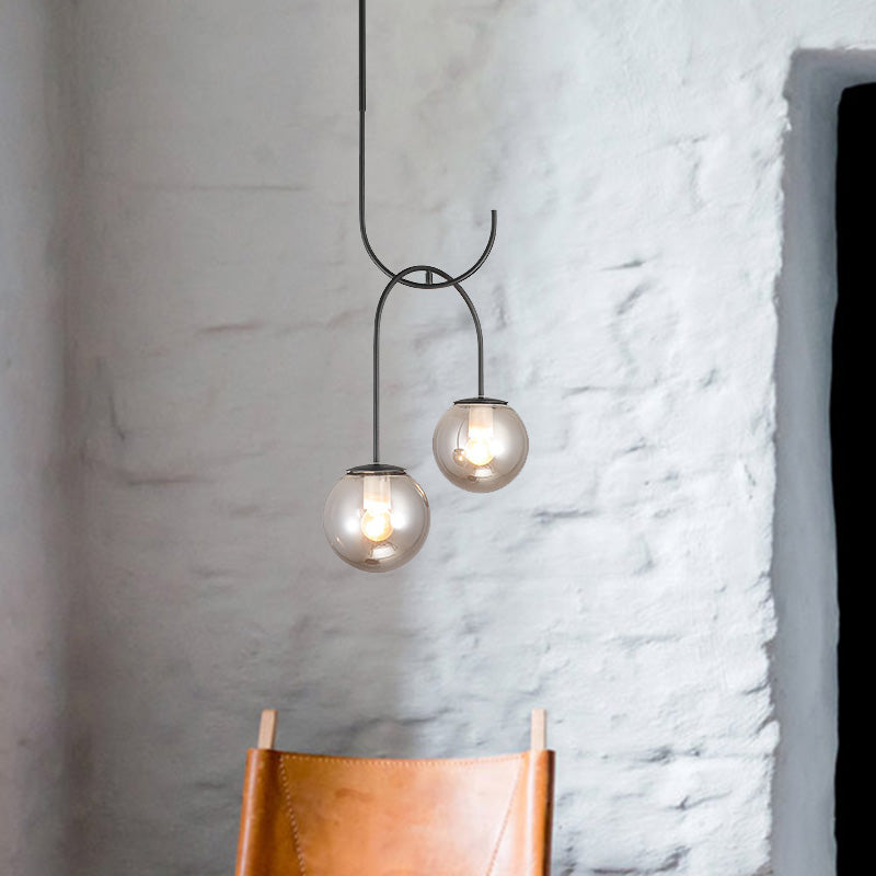 Industrial Globe Metal Down Lighting 2 Bulbs Milk White/Smoke Grey Glass LED Multi Light Pendant in Black/Grey/Gold Clearhalo 'Art Deco Pendants' 'Black' 'Cast Iron' 'Ceiling Lights' 'Ceramic' 'Crystal' 'Industrial Pendants' 'Industrial' 'Metal' 'Middle Century Pendants' 'Pendant Lights' 'Pendants' 'Rustic Pendants' 'Tiffany' Lighting' 1604193