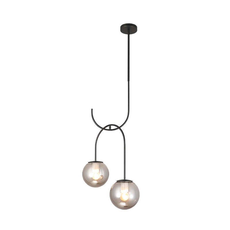 Industrial Globe Metal Down Lighting 2 Bulbs Milk White/Smoke Grey Glass LED Multi Light Pendant in Black/Grey/Gold Clearhalo 'Art Deco Pendants' 'Black' 'Cast Iron' 'Ceiling Lights' 'Ceramic' 'Crystal' 'Industrial Pendants' 'Industrial' 'Metal' 'Middle Century Pendants' 'Pendant Lights' 'Pendants' 'Rustic Pendants' 'Tiffany' Lighting' 1604194