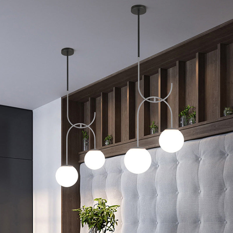 Industrial Globe Metal Down Lighting 2 Bulbs Milk White/Smoke Grey Glass LED Multi Light Pendant in Black/Grey/Gold Clearhalo 'Art Deco Pendants' 'Black' 'Cast Iron' 'Ceiling Lights' 'Ceramic' 'Crystal' 'Industrial Pendants' 'Industrial' 'Metal' 'Middle Century Pendants' 'Pendant Lights' 'Pendants' 'Rustic Pendants' 'Tiffany' Lighting' 1604196