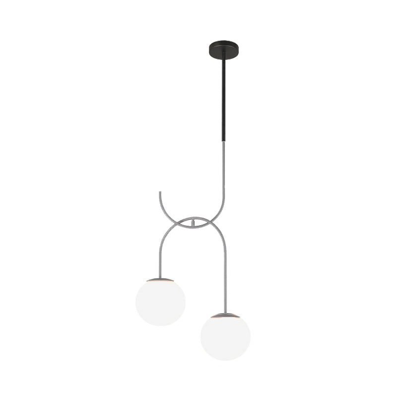 Industrial Globe Metal Down Lighting 2 Bulbs Milk White/Smoke Grey Glass LED Multi Light Pendant in Black/Grey/Gold Clearhalo 'Art Deco Pendants' 'Black' 'Cast Iron' 'Ceiling Lights' 'Ceramic' 'Crystal' 'Industrial Pendants' 'Industrial' 'Metal' 'Middle Century Pendants' 'Pendant Lights' 'Pendants' 'Rustic Pendants' 'Tiffany' Lighting' 1604197
