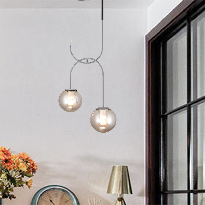 Industrial Globe Metal Down Lighting 2 Bulbs Milk White/Smoke Grey Glass LED Multi Light Pendant in Black/Grey/Gold Clearhalo 'Art Deco Pendants' 'Black' 'Cast Iron' 'Ceiling Lights' 'Ceramic' 'Crystal' 'Industrial Pendants' 'Industrial' 'Metal' 'Middle Century Pendants' 'Pendant Lights' 'Pendants' 'Rustic Pendants' 'Tiffany' Lighting' 1604199