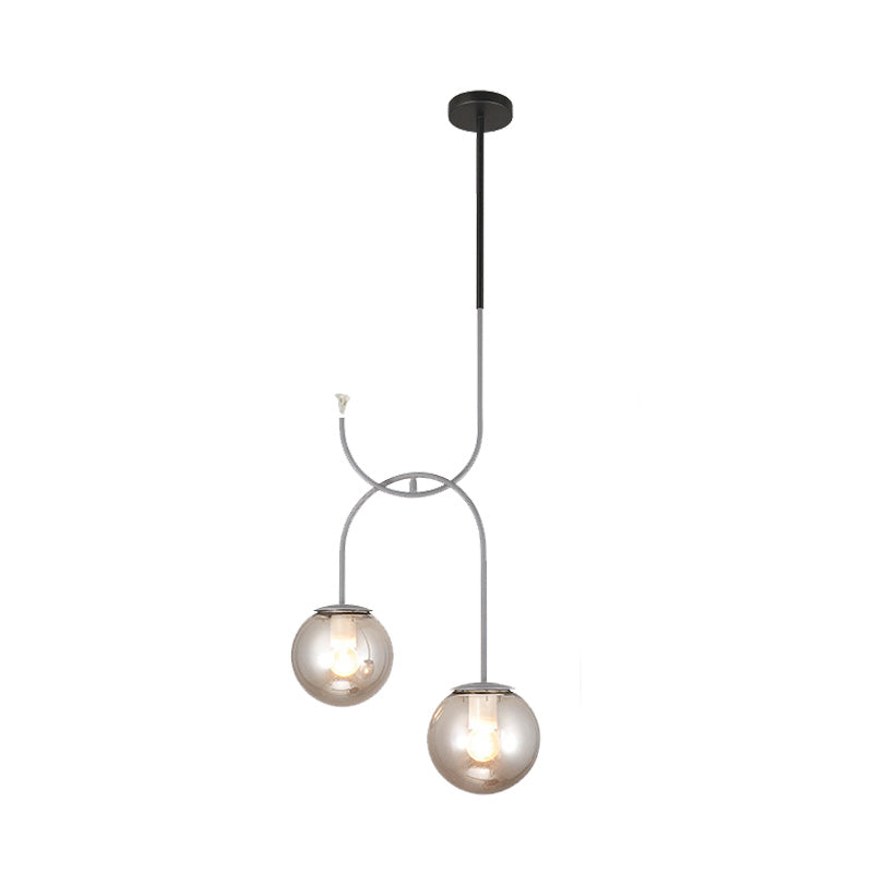 Industrial Globe Metal Down Lighting 2 Bulbs Milk White/Smoke Grey Glass LED Multi Light Pendant in Black/Grey/Gold Clearhalo 'Art Deco Pendants' 'Black' 'Cast Iron' 'Ceiling Lights' 'Ceramic' 'Crystal' 'Industrial Pendants' 'Industrial' 'Metal' 'Middle Century Pendants' 'Pendant Lights' 'Pendants' 'Rustic Pendants' 'Tiffany' Lighting' 1604200