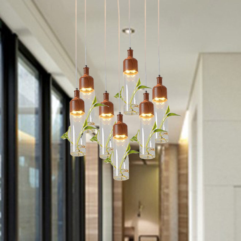Antique Wine Bottle Cluster Pendant 3/5/7 Bulbs Metal LED Ceiling Light in Brown with Round/Linear Canopy 7 Brown Round Clearhalo 'Art Deco Pendants' 'Cast Iron' 'Ceiling Lights' 'Ceramic' 'Crystal' 'Industrial Pendants' 'Industrial' 'Metal' 'Middle Century Pendants' 'Pendant Lights' 'Pendants' 'Tiffany' Lighting' 1604286