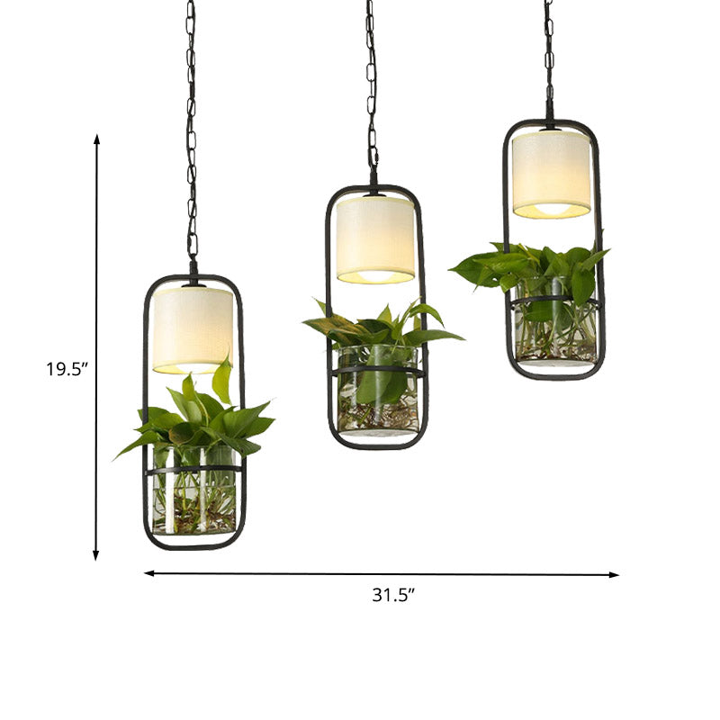 Cylinder Restaurant Cluster Pendant Vintage 3 Heads Black Suspension Lighting Fixture with Round/Linear Canopy Clearhalo 'Art Deco Pendants' 'Black' 'Cast Iron' 'Ceiling Lights' 'Ceramic' 'Crystal' 'Industrial Pendants' 'Industrial' 'Metal' 'Middle Century Pendants' 'Pendant Lights' 'Pendants' 'Rustic Pendants' 'Tiffany' Lighting' 1604303