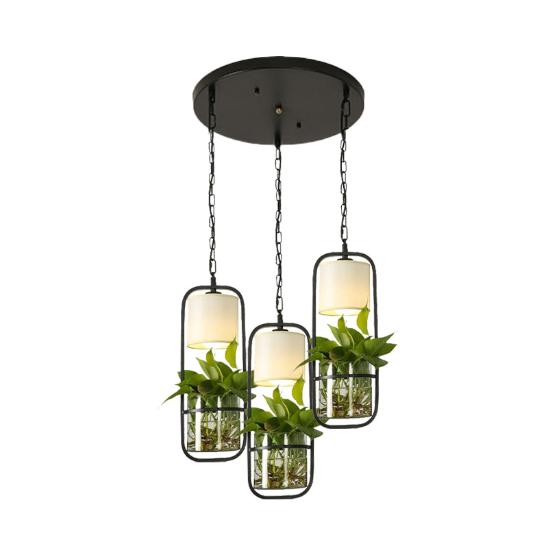 Cylinder Restaurant Cluster Pendant Vintage 3 Heads Black Suspension Lighting Fixture with Round/Linear Canopy Clearhalo 'Art Deco Pendants' 'Black' 'Cast Iron' 'Ceiling Lights' 'Ceramic' 'Crystal' 'Industrial Pendants' 'Industrial' 'Metal' 'Middle Century Pendants' 'Pendant Lights' 'Pendants' 'Rustic Pendants' 'Tiffany' Lighting' 1604306