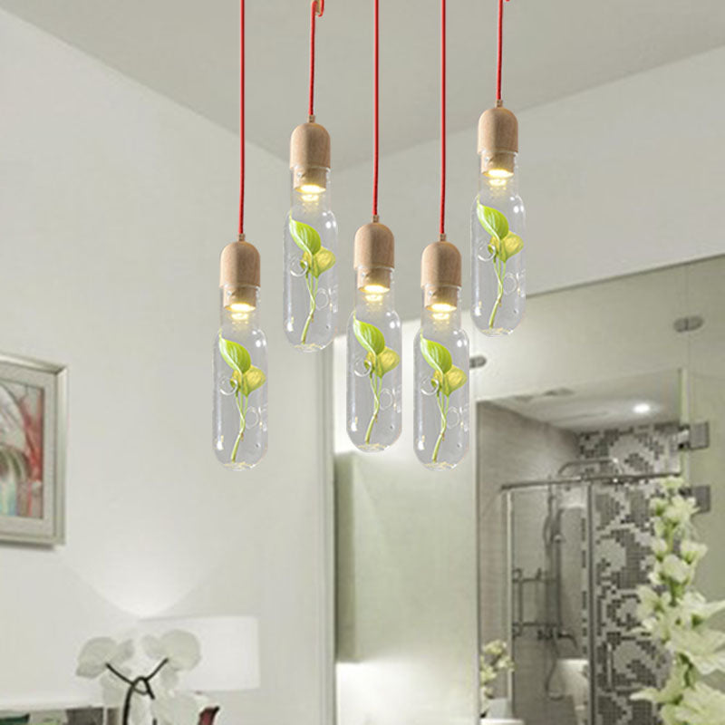 Wood 3/5/7 Bulbs Cluster Pendant Antique Metal Bottle LED Ceiling Lamp with Plant Container for Living Room 5 Wood Clearhalo 'Art Deco Pendants' 'Cast Iron' 'Ceiling Lights' 'Ceramic' 'Crystal' 'Industrial Pendants' 'Industrial' 'Metal' 'Middle Century Pendants' 'Pendant Lights' 'Pendants' 'Tiffany' Lighting' 1604313