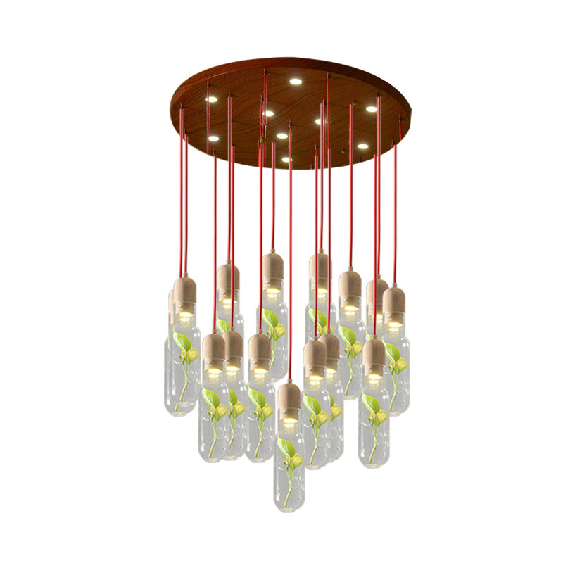 Wood 3/5/7 Bulbs Cluster Pendant Antique Metal Bottle LED Ceiling Lamp with Plant Container for Living Room 19 Wood Clearhalo 'Art Deco Pendants' 'Cast Iron' 'Ceiling Lights' 'Ceramic' 'Crystal' 'Industrial Pendants' 'Industrial' 'Metal' 'Middle Century Pendants' 'Pendant Lights' 'Pendants' 'Tiffany' Lighting' 1604321