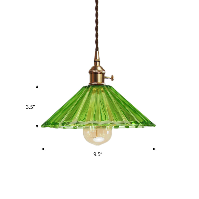 Scalloped Living Room Pendant Lamp Antiqued Grey/Orange/Blue Prismatic Glass 1 Bulb Brass Hanging Light Kit Clearhalo 'Ceiling Lights' 'Glass shade' 'Glass' 'Industrial Pendants' 'Industrial' 'Middle Century Pendants' 'Pendant Lights' 'Pendants' 'Tiffany' Lighting' 1604705