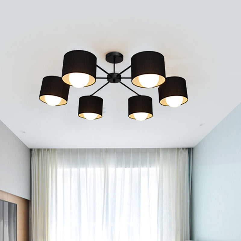 Black Round Semi Flush Ceiling Light Modern 3/6 Bulbs Fabric Flush Mount Chandelier for Sitting Room Clearhalo 'Ceiling Lights' 'Close To Ceiling Lights' 'Close to ceiling' 'Semi-flushmount' Lighting' 1604932