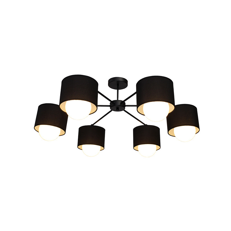 Black Round Semi Flush Ceiling Light Modern 3/6 Bulbs Fabric Flush Mount Chandelier for Sitting Room Clearhalo 'Ceiling Lights' 'Close To Ceiling Lights' 'Close to ceiling' 'Semi-flushmount' Lighting' 1604935