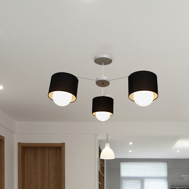 Black Round Semi Flush Ceiling Light Modern 3/6 Bulbs Fabric Flush Mount Chandelier for Sitting Room Clearhalo 'Ceiling Lights' 'Close To Ceiling Lights' 'Close to ceiling' 'Semi-flushmount' Lighting' 1604938