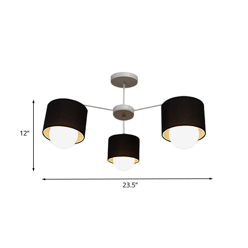 Black Round Semi Flush Ceiling Light Modern 3/6 Bulbs Fabric Flush Mount Chandelier for Sitting Room Clearhalo 'Ceiling Lights' 'Close To Ceiling Lights' 'Close to ceiling' 'Semi-flushmount' Lighting' 1604941