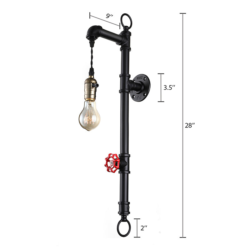 Black Water Pipe Wall Mount Lighting Antique Industrial Metal 1 Bulb Dining Room Sconce Light with Valve Clearhalo 'Art deco wall lights' 'Cast Iron' 'Glass' 'Industrial wall lights' 'Industrial' 'Middle century wall lights' 'Modern' 'Rustic wall lights' 'Tiffany' 'Traditional wall lights' 'Wall Lamps & Sconces' 'Wall Lights' Lighting' 160629
