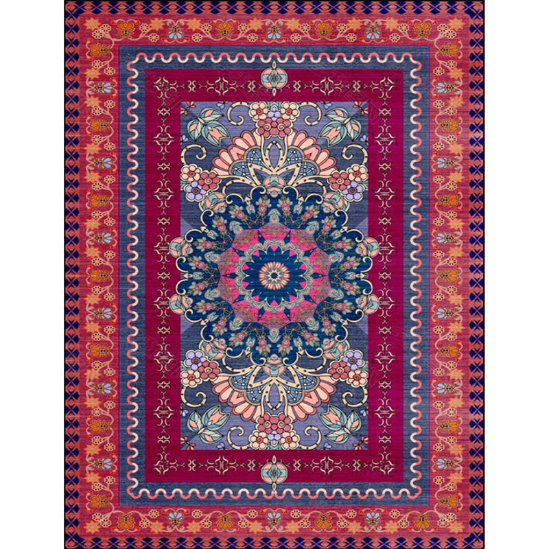 Retro Medallion Pattern Rug with Floral and Leaf Red Persian Rug Polyester Machine Washable Anti-Slip Area Rug for Bedroom Clearhalo 'Area Rug' 'Moroccan' 'Rugs' Rug' 1608420