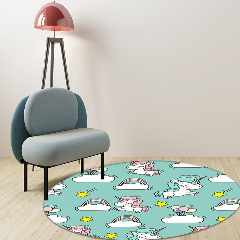Pink and Blue Kids Rug Polyester Unicorn and Rainbow Print Rug Washable Non-Slip Backing Carpet for Kids' Room Blue Clearhalo 'Area Rug' 'Rug' 1608441