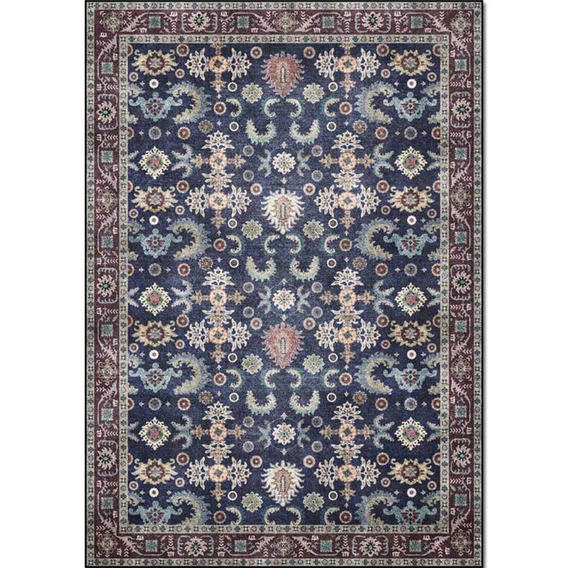 Unique Floral Pattern Rug with Leaf Blue Vintage Rug Polyester Washable Anti-Slip Backing Area Rug for Bedroom Clearhalo 'Area Rug' 'Moroccan' 'Rugs' Rug' 1608575