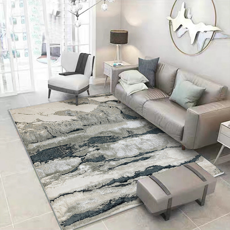 Grey Oriental Rug Polyester Ink Wash Painting Pattern Rug Washable Non-Slip Backing Carpet for Living Room Dark Gray Clearhalo 'Area Rug' 'Rug' 1608750