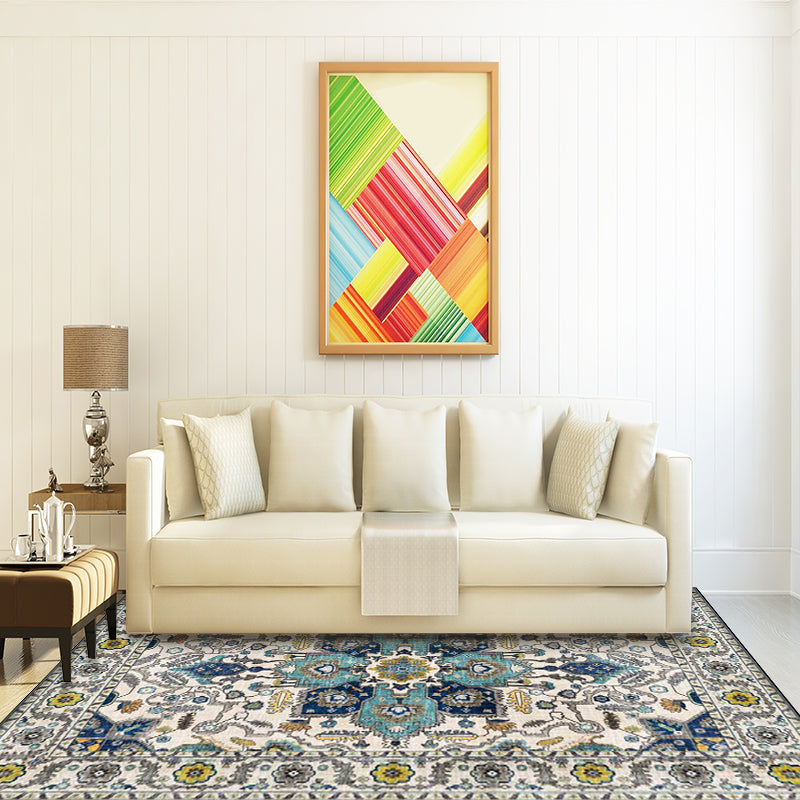 Unique Medallion Pattern Rug with Floral Blue and Red Persian Rug Polyester Machine Washable Anti-Slip Area Rug for Bedroom Blue Clearhalo 'Area Rug' 'Moroccan' 'Rugs' Rug' 1609051