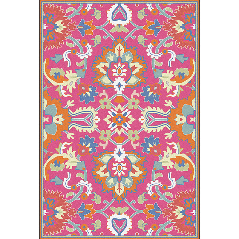 Mediterranean Floral Print Rug Pink Polyester Rug Machine Washable Non-Slip Area Rug for Living Room Clearhalo 'Area Rug' 'Moroccan' 'Rugs' Rug' 1609946