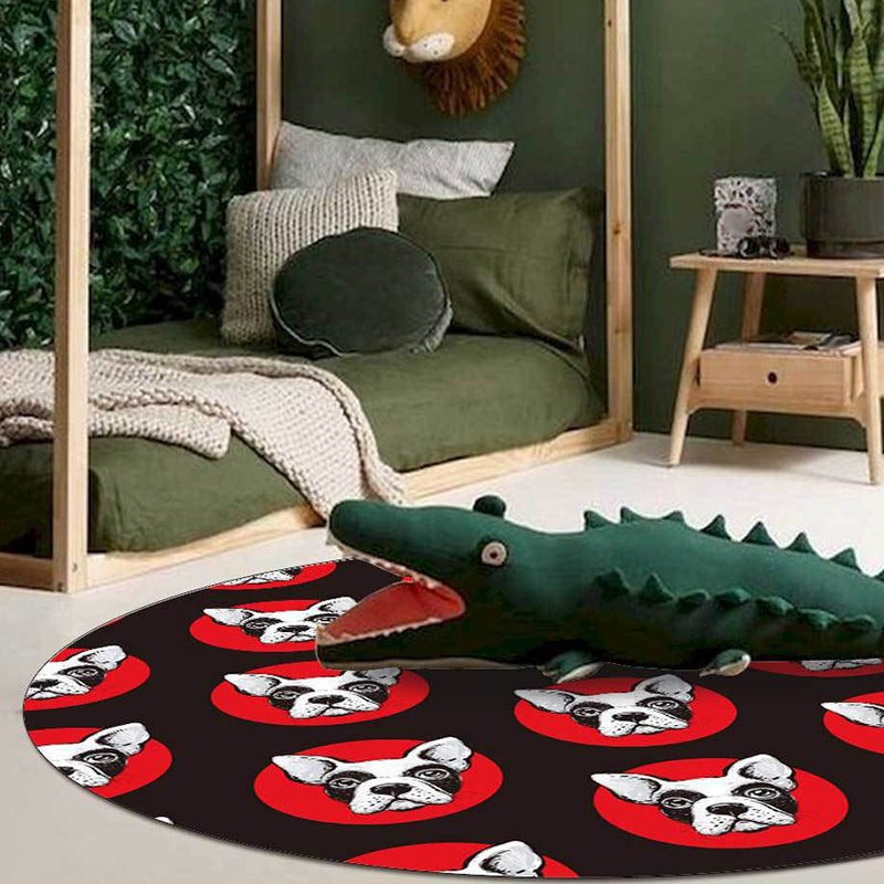 Kids Bedroom Rug in Black Animal Dog Dots Print Rug Polyester Stain-Resistant Pet Friendly Area Rug Black Clearhalo 'Area Rug' 'Rug' 1610316